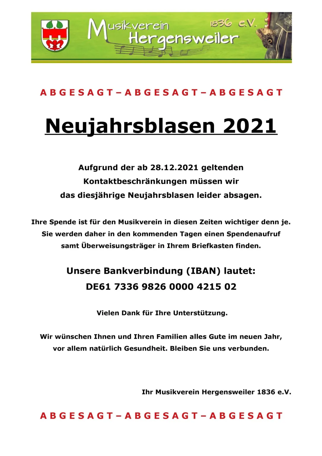 Infos zum Neujahrsblasen 2021